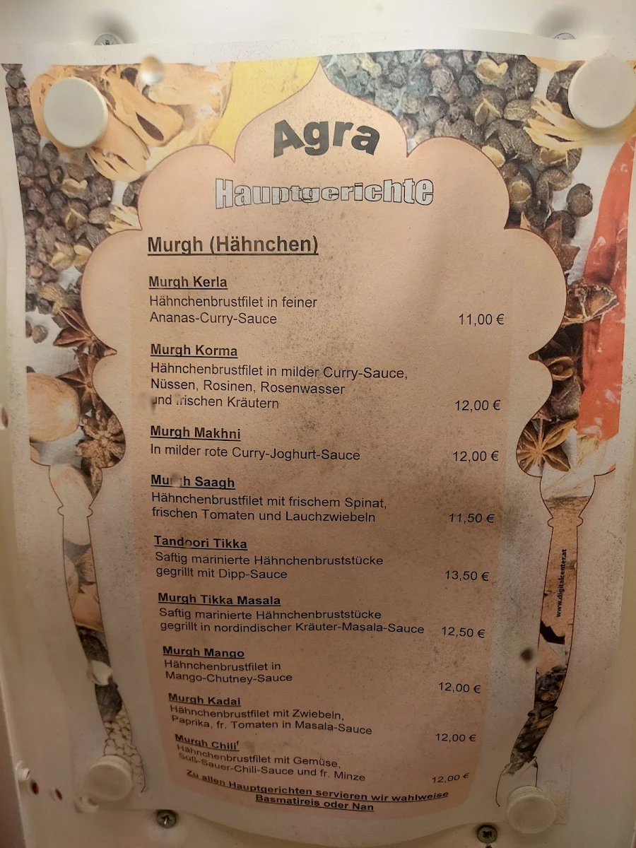 Speisekarte, Agra