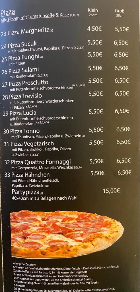 Speisekarte, Pizza Pela