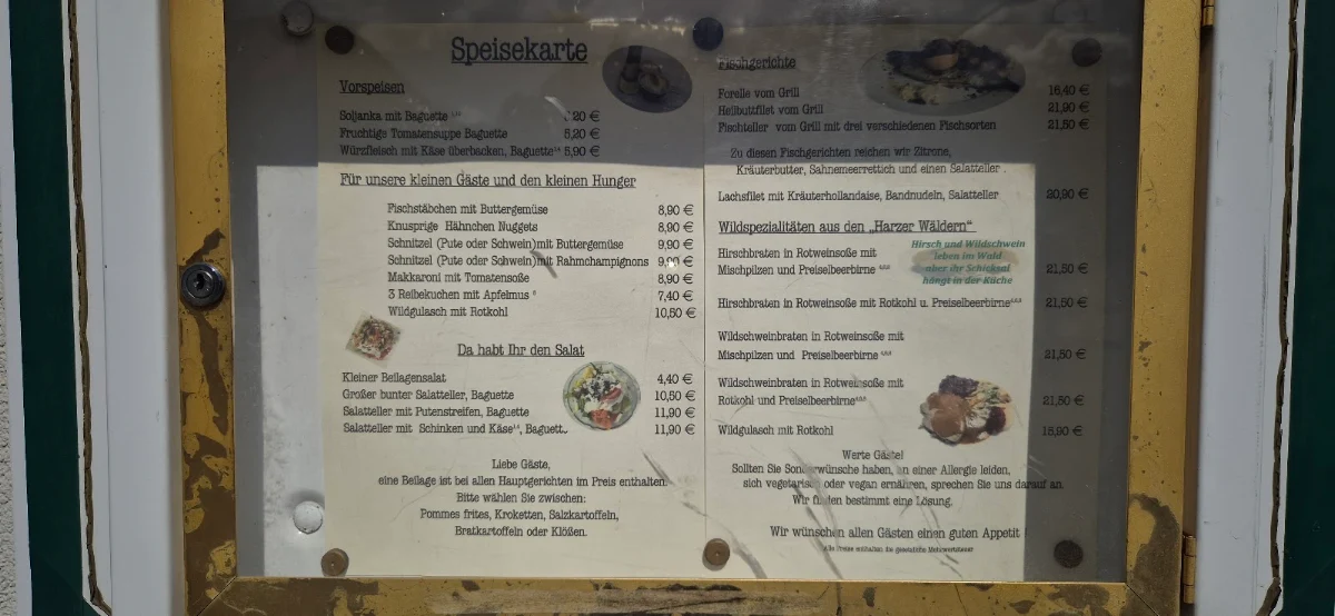 Speisekarte, Restaurant Bergschänke