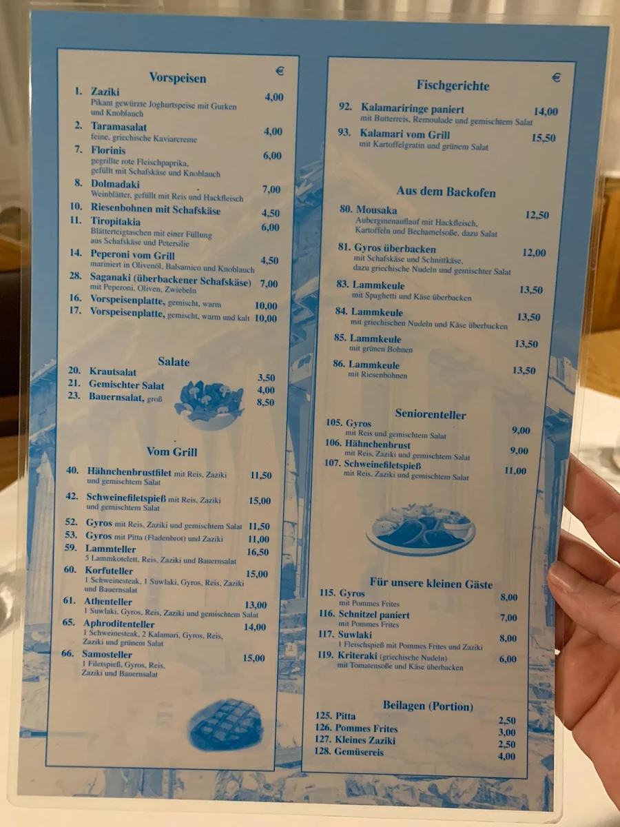Speisekarte, Restaurant Olympia