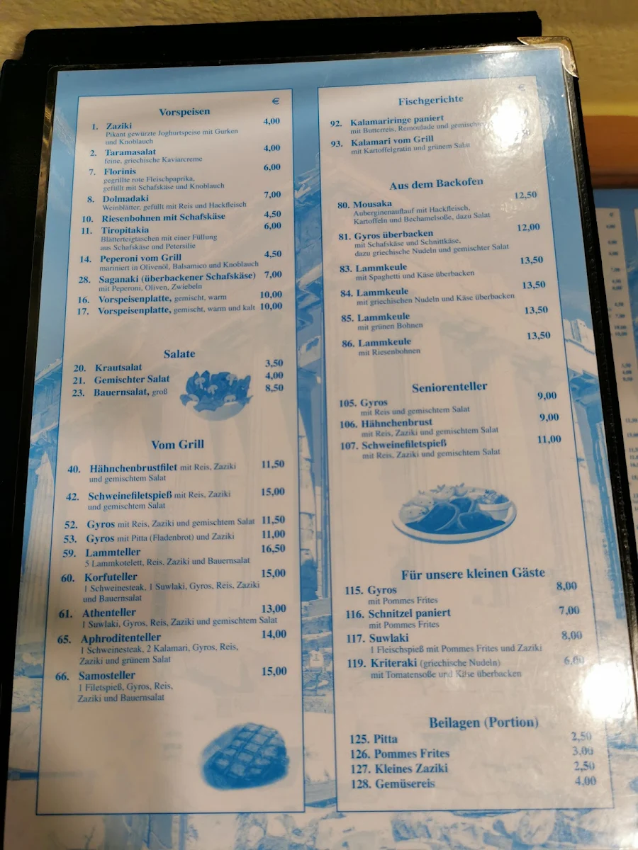 Speisekarte, Restaurant Olympia