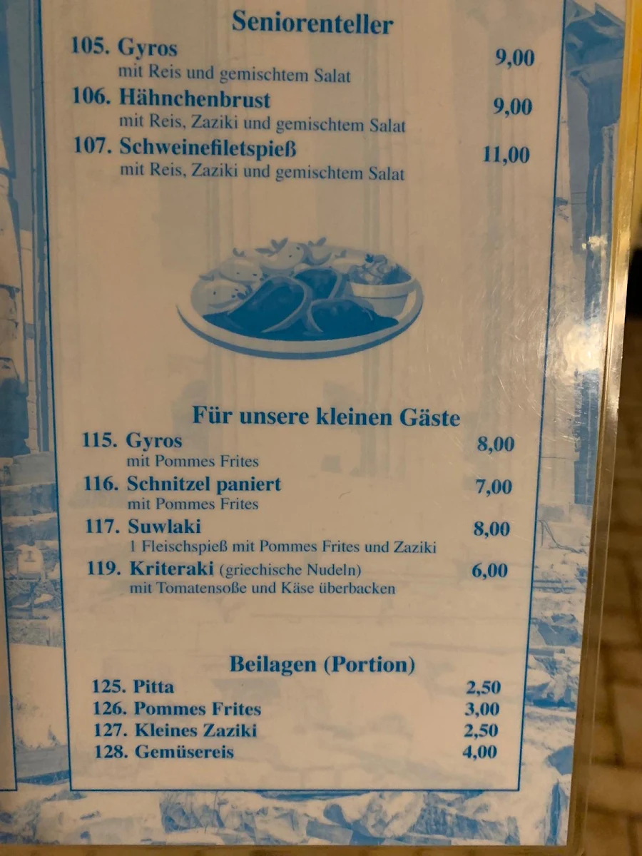 Speisekarte, Restaurant Olympia