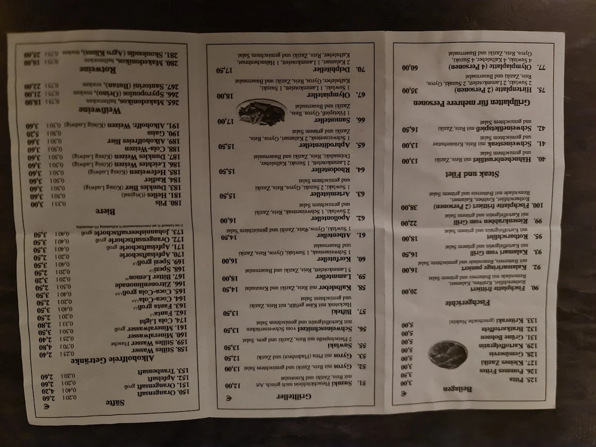 Speisekarte, Restaurant Olympia