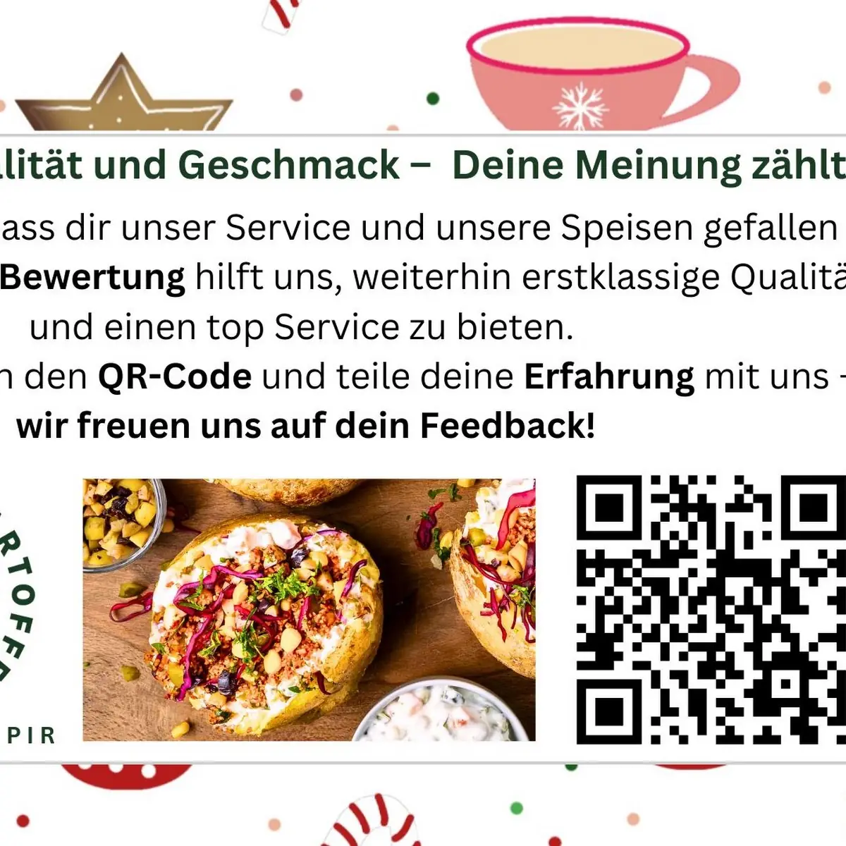 Speisekarte, PATATAS - KUMPIR - Ofenkartoffel mit Toppings, Dürüm und Croque