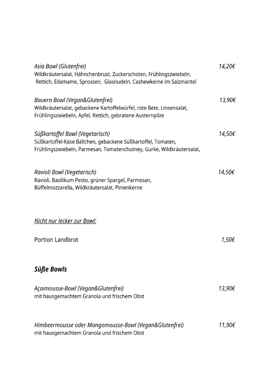 Speisekarte, Greta's