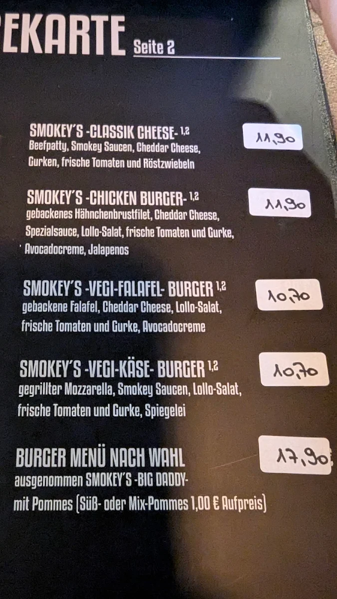 Speisekarte, Smokey Burger Uelzen