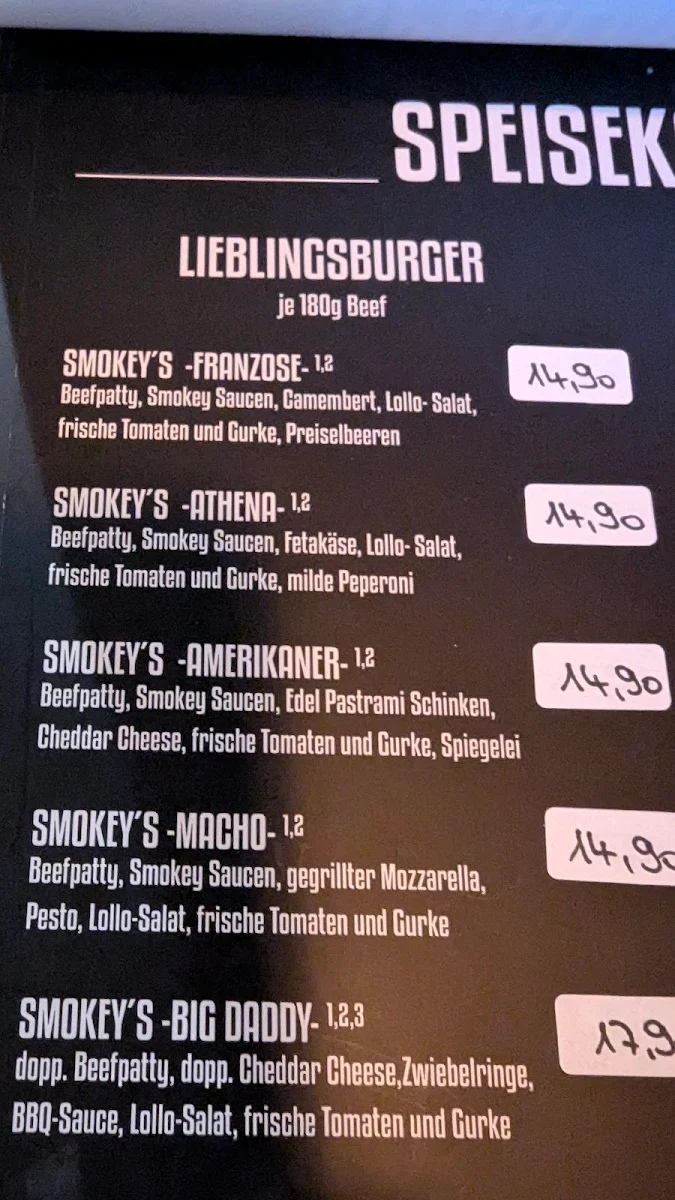 Speisekarte, Smokey Burger Uelzen