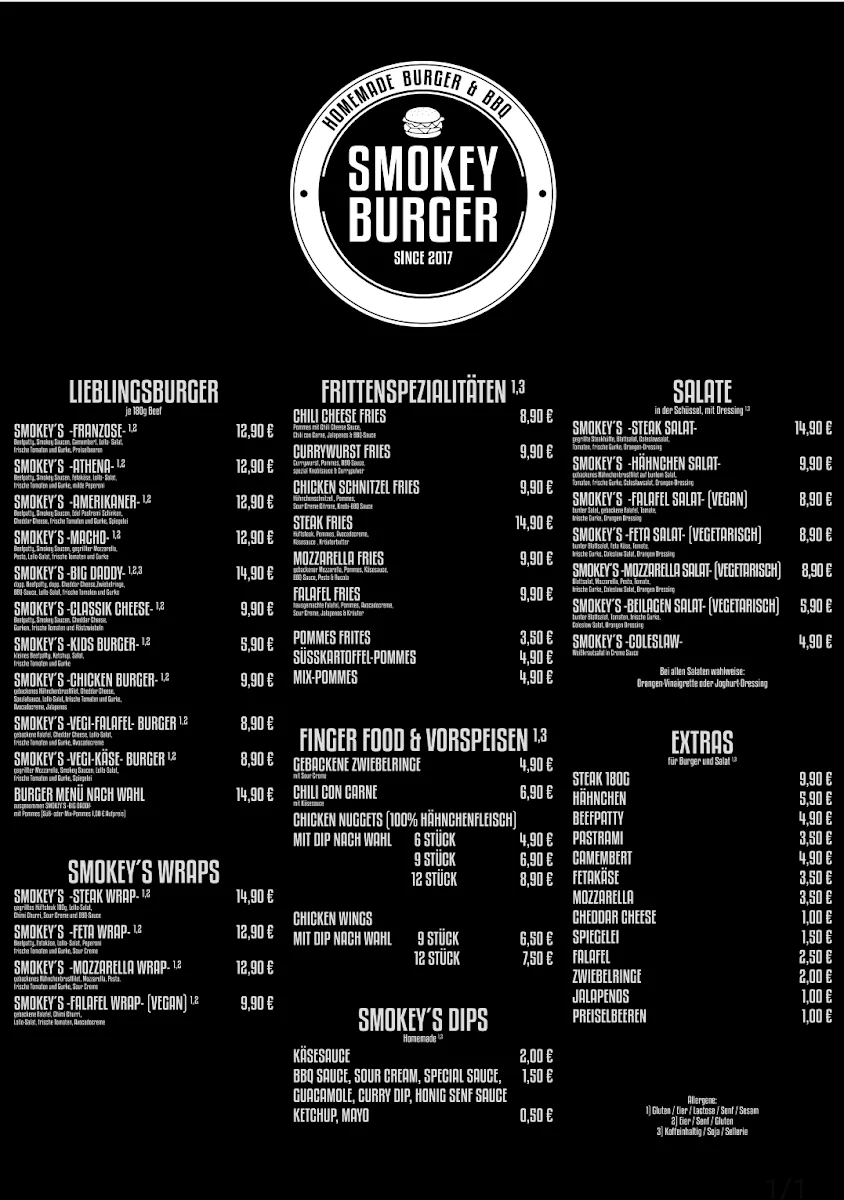 Speisekarte, Smokey Burger Uelzen