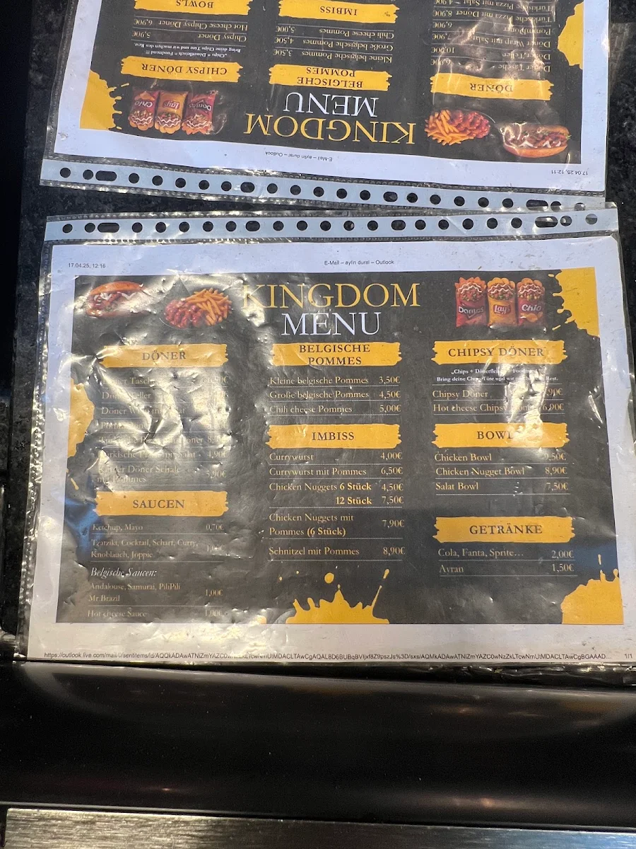 Speisekarte, KINGDOM Döner