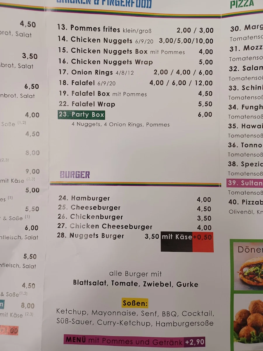 Speisekarte, Sultan's