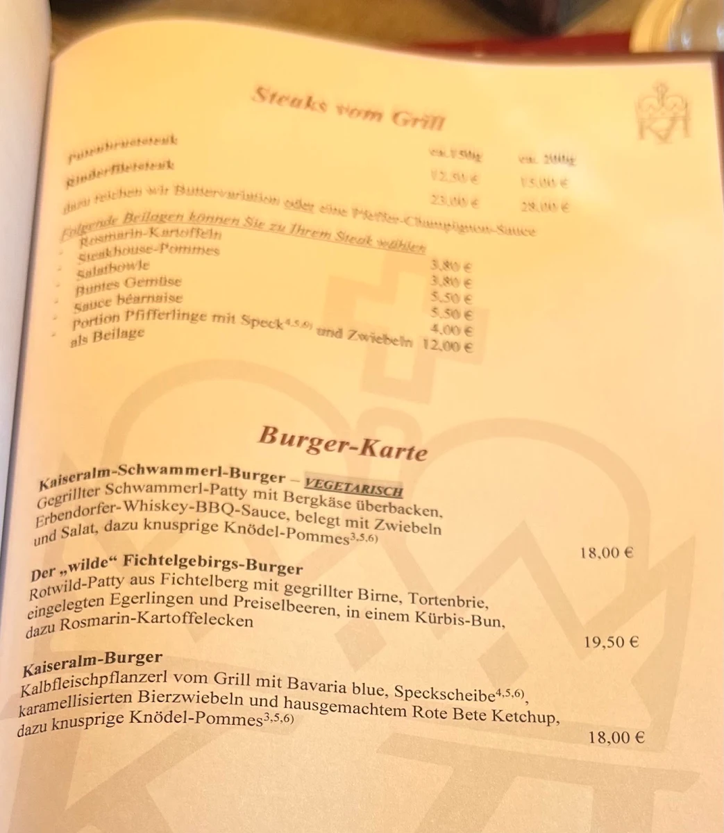 Speisekarte, Bierstüberl