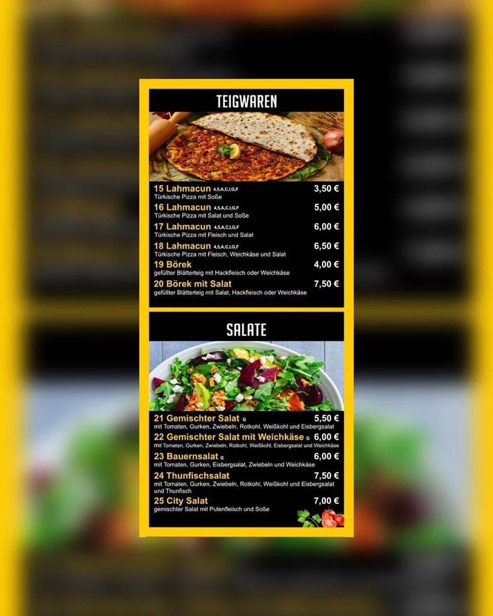 Speisekarte, Restaurant City Döner