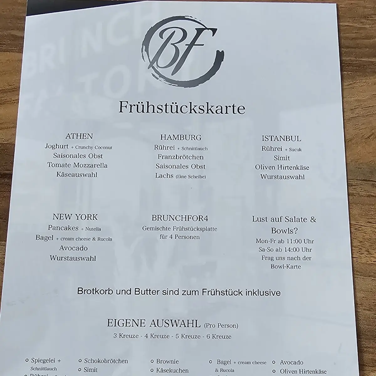 Speisekarte, Brunch Factory