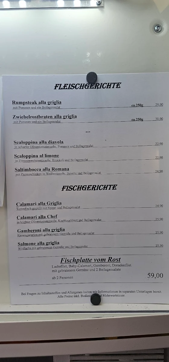 Speisekarte, La Taverna
