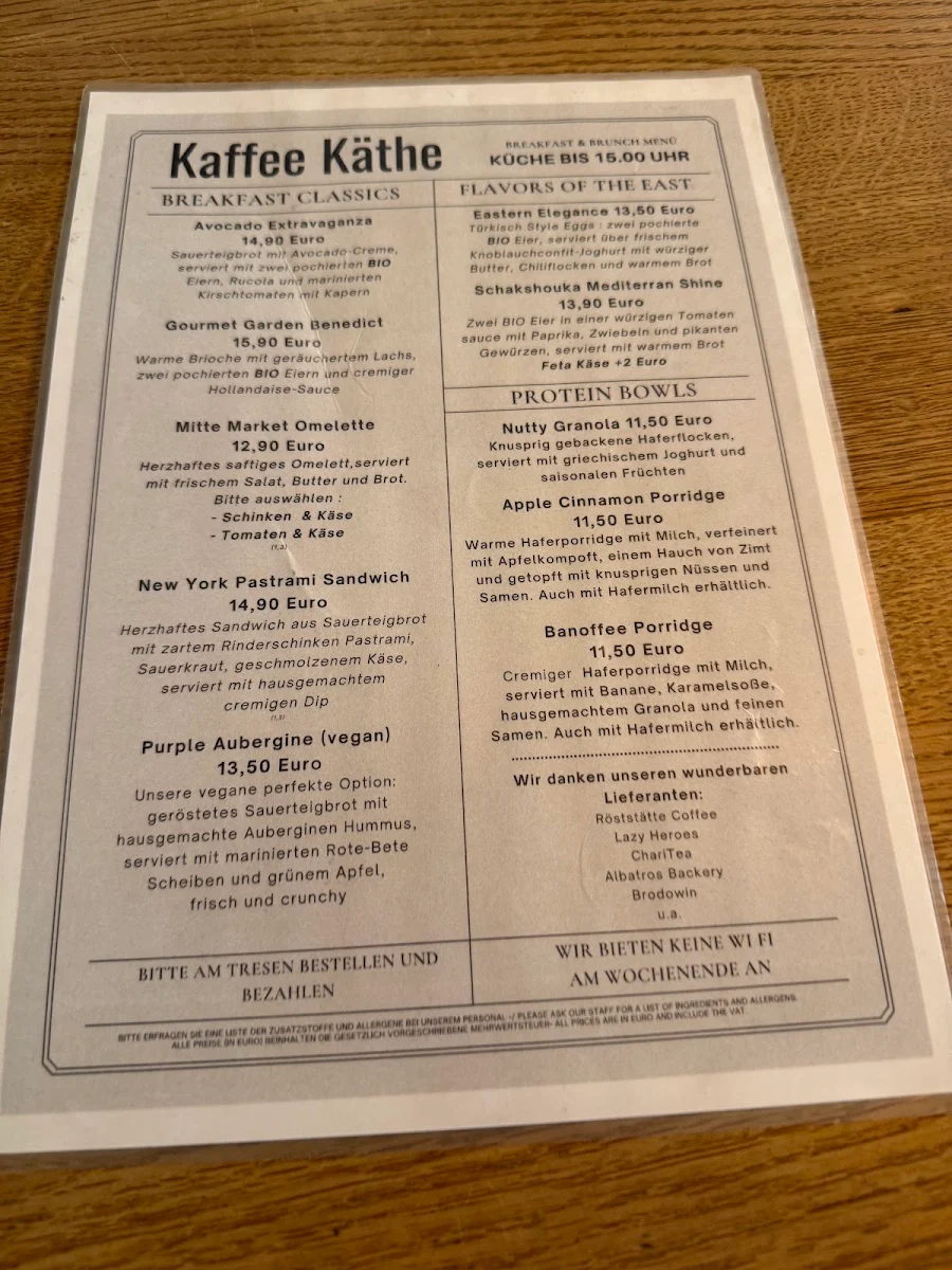 Speisekarte, Kaffee KÄTHE Breakfast und Brunch