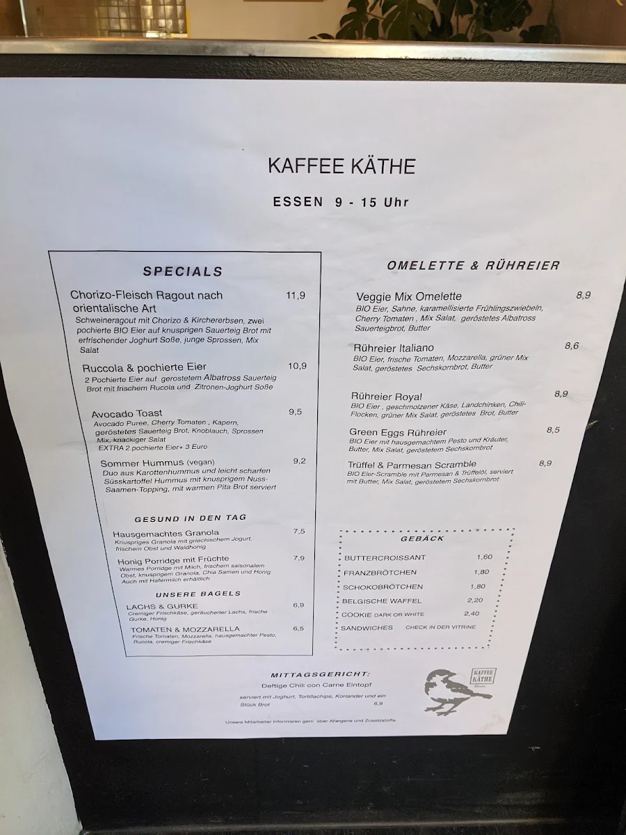 Speisekarte, Kaffee KÄTHE Breakfast und Brunch