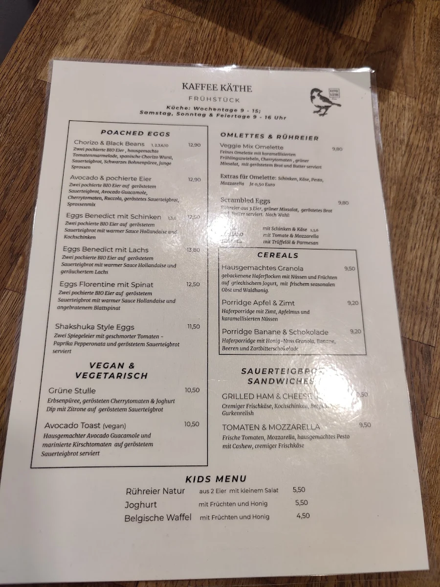Speisekarte, Kaffee KÄTHE Breakfast und Brunch