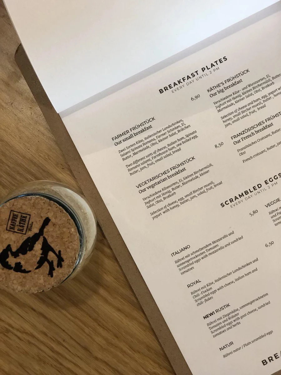 Speisekarte, Kaffee KÄTHE Breakfast und Brunch