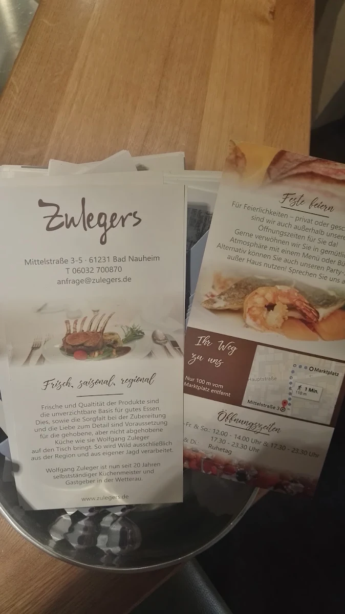 Speisekarte, Zulegers