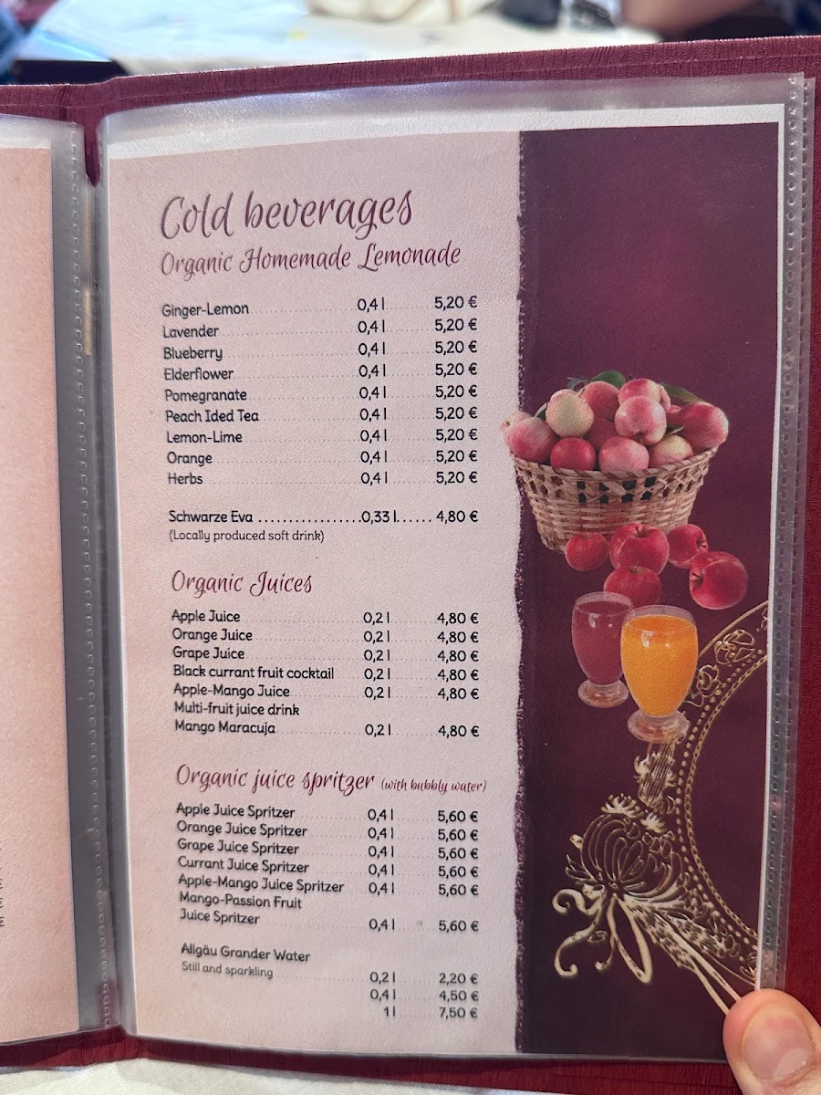 Speisekarte, Bio Café Baumgarten