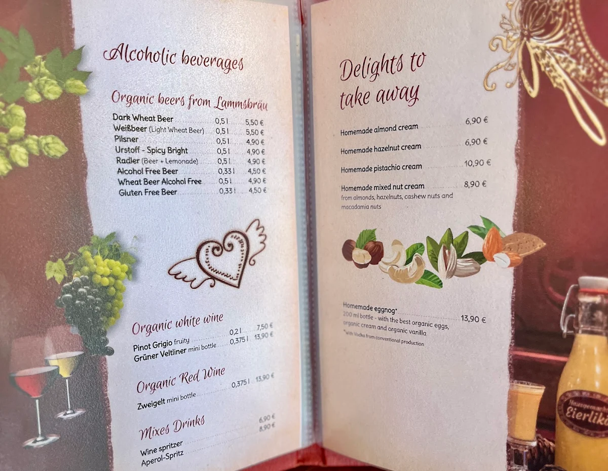 Speisekarte, Bio Café Baumgarten