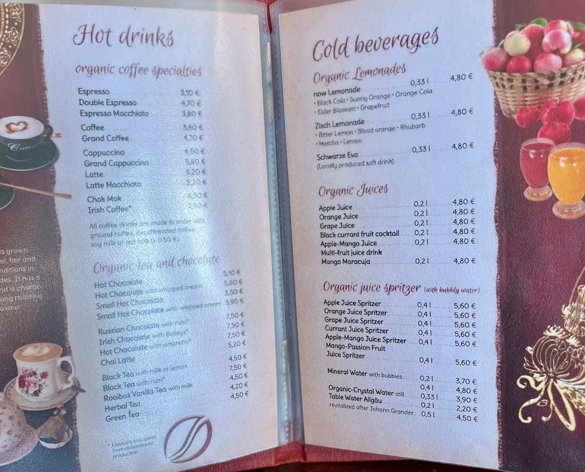 Speisekarte, Bio Café Baumgarten