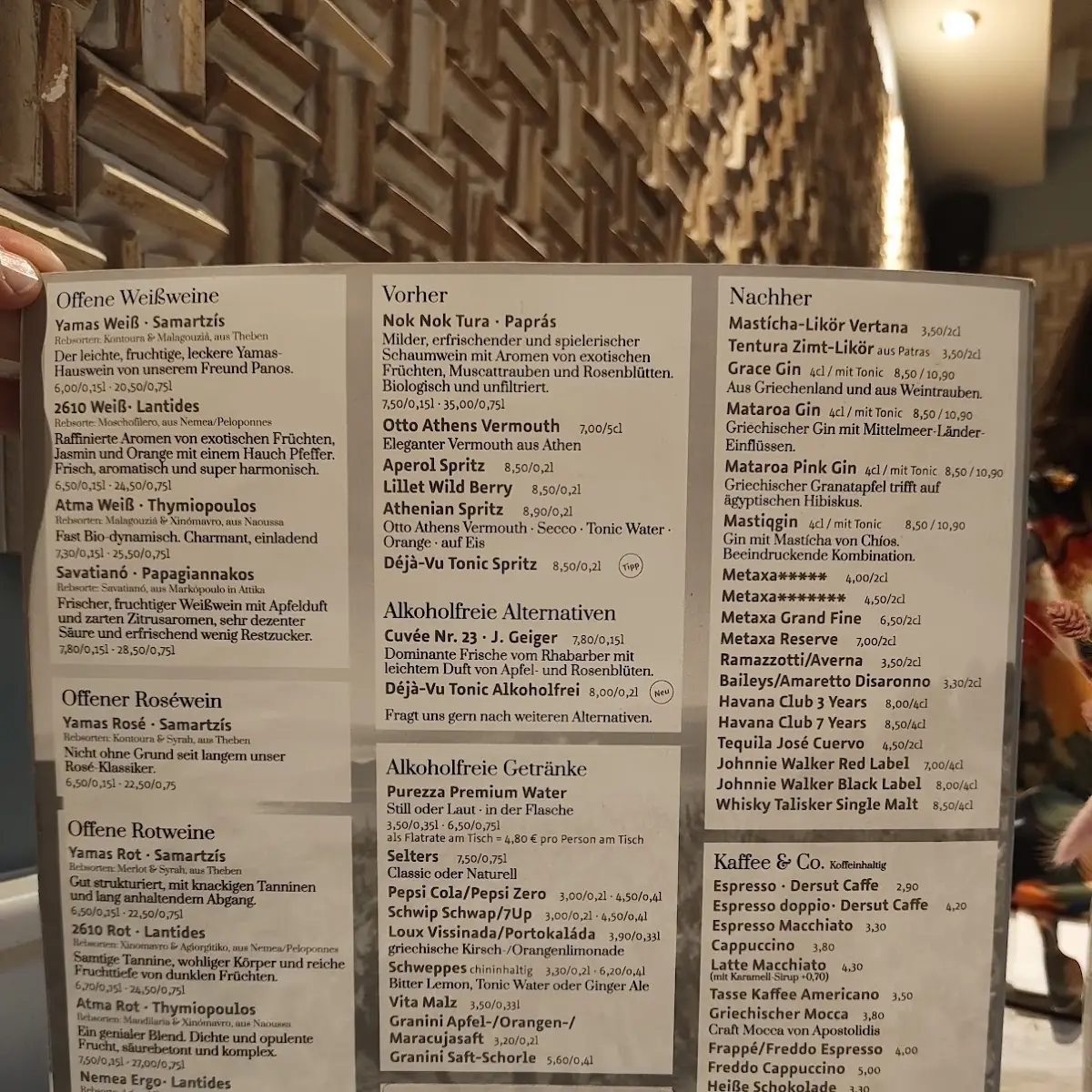 Speisekarte, Yamas mezé restaurant & weinbar Bochum