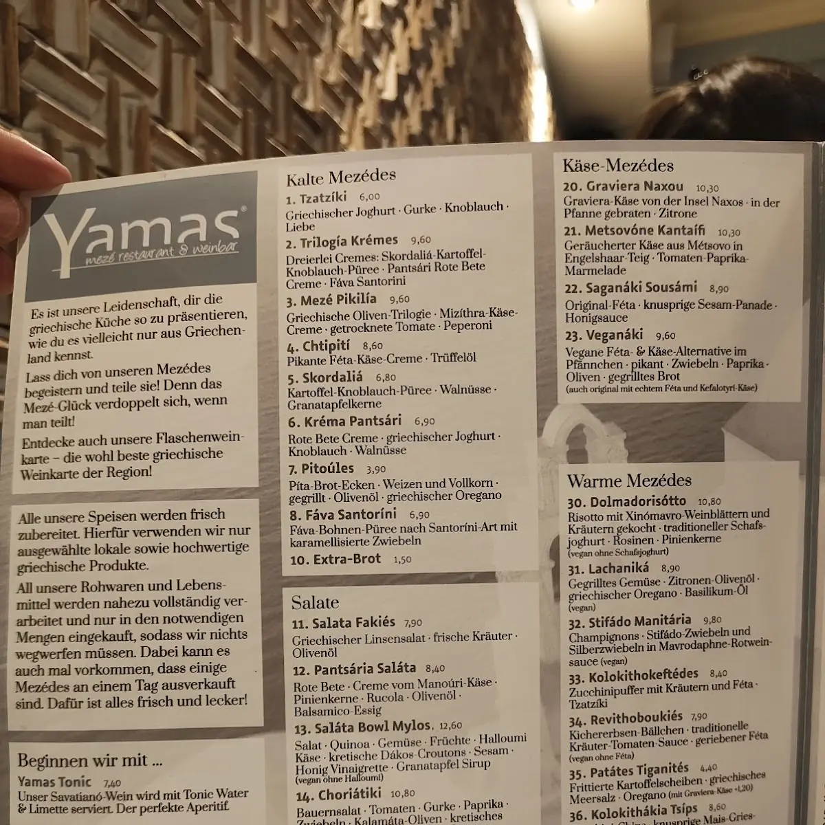 Speisekarte, Yamas mezé restaurant & weinbar Bochum