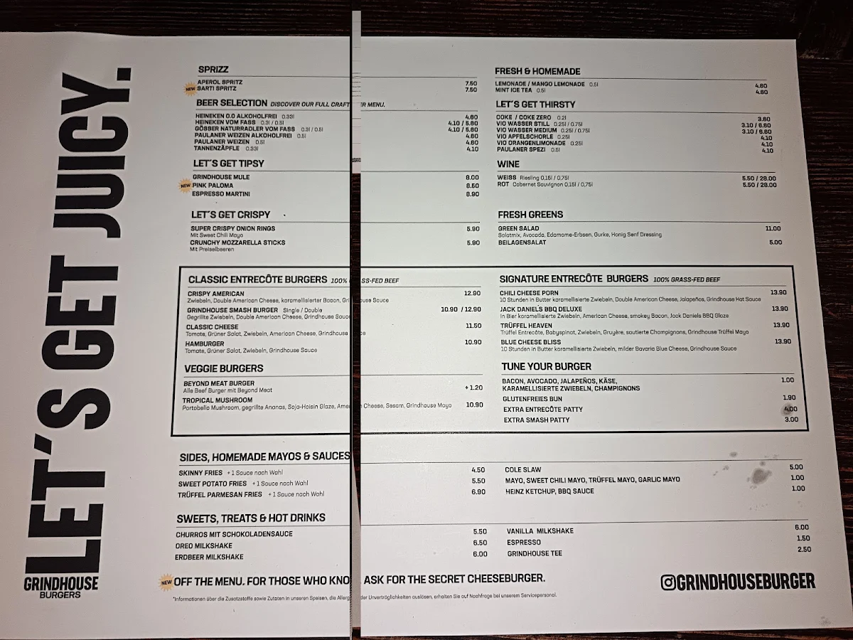 Speisekarte, Grindhouse Burgers
