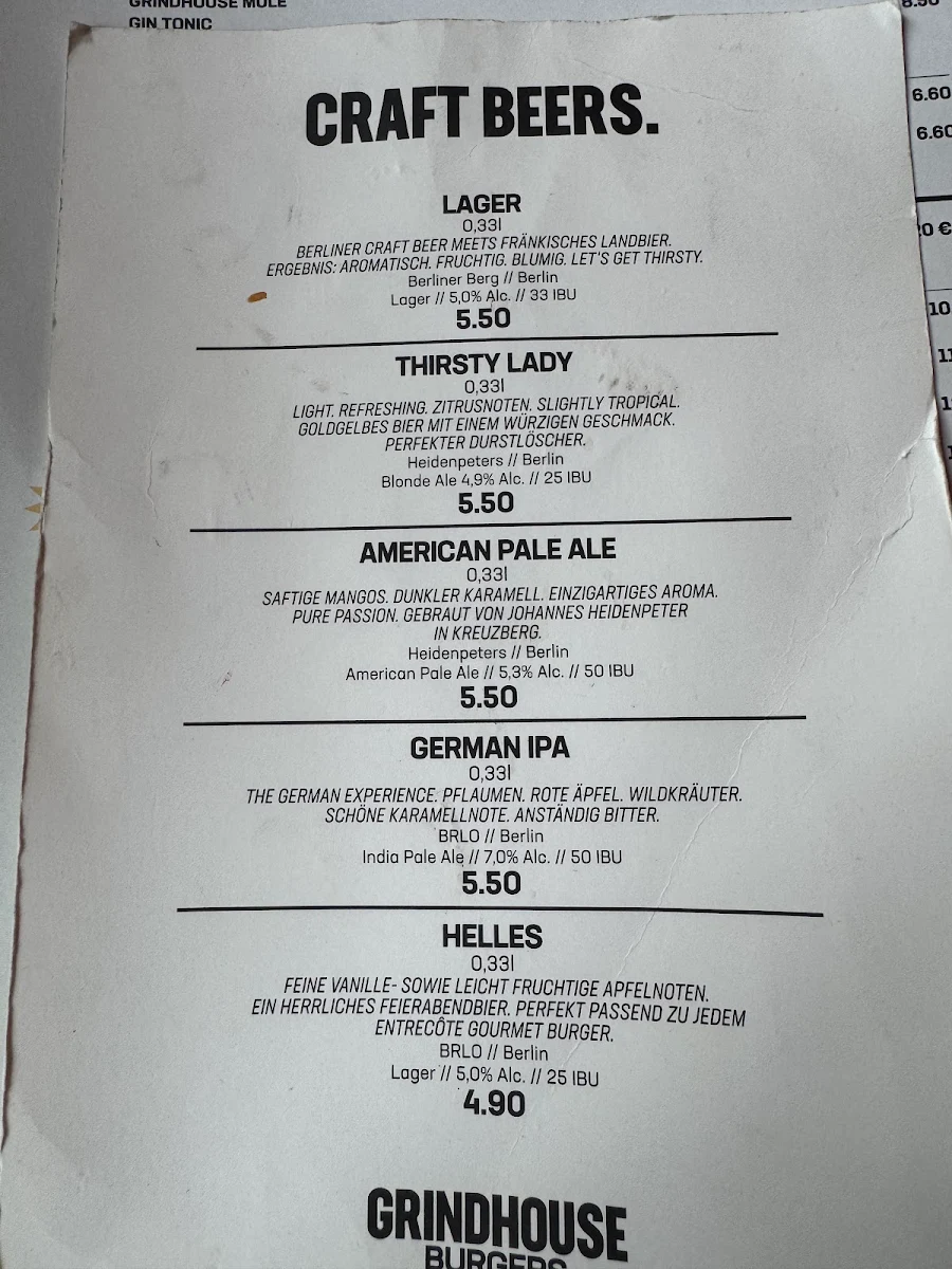 Speisekarte, Grindhouse Burgers