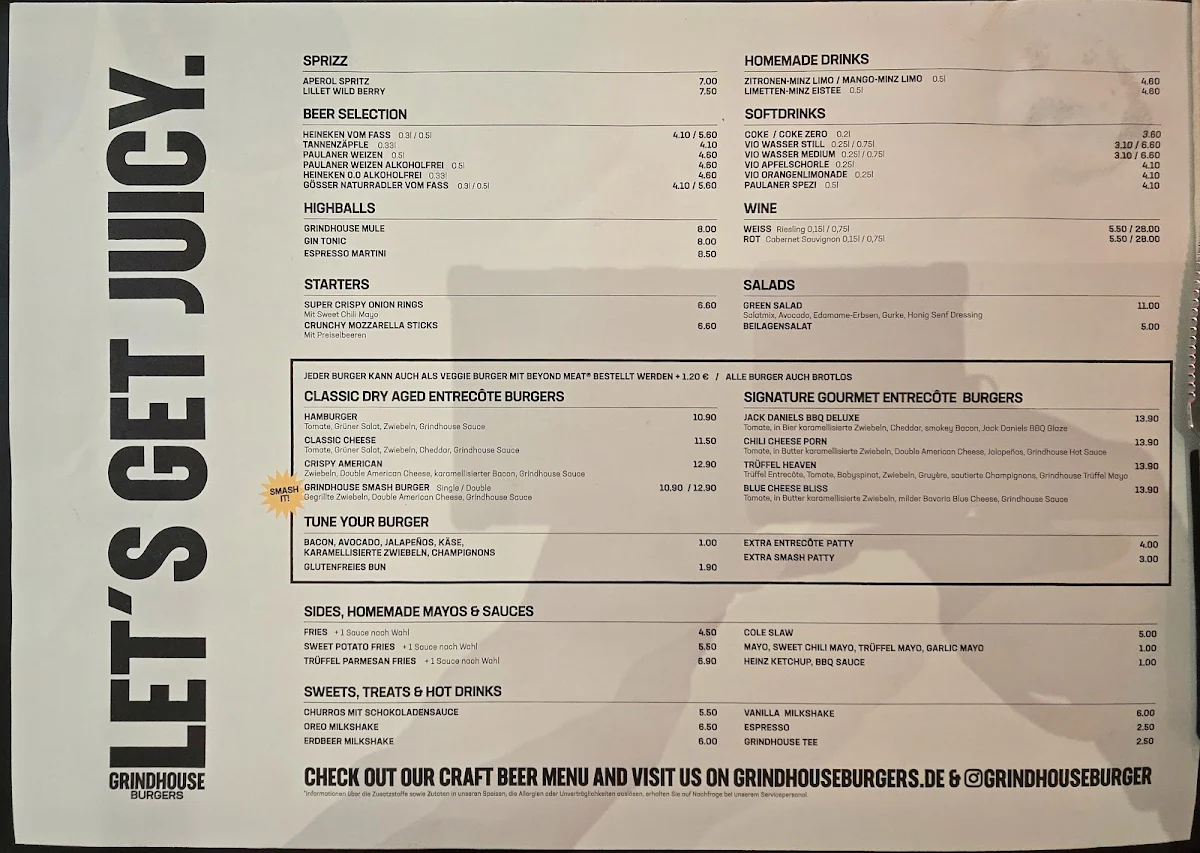 Speisekarte, Grindhouse Burgers