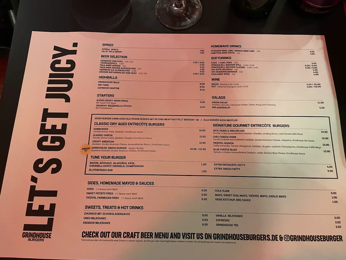 Speisekarte, Grindhouse Burgers