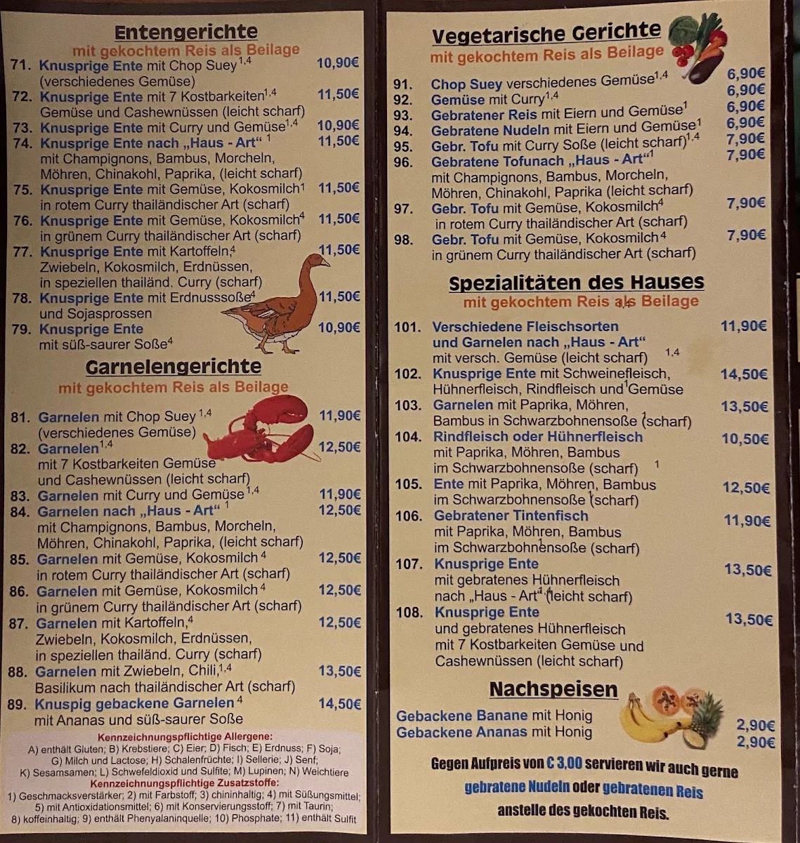 Speisekarte, Hoa Sen Restaurant
