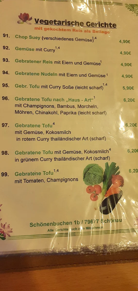 Speisekarte, Hoa Sen Restaurant