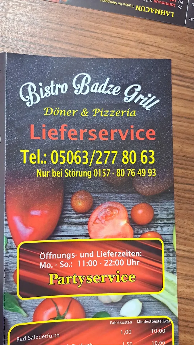 Speisekarte, Badze Grill