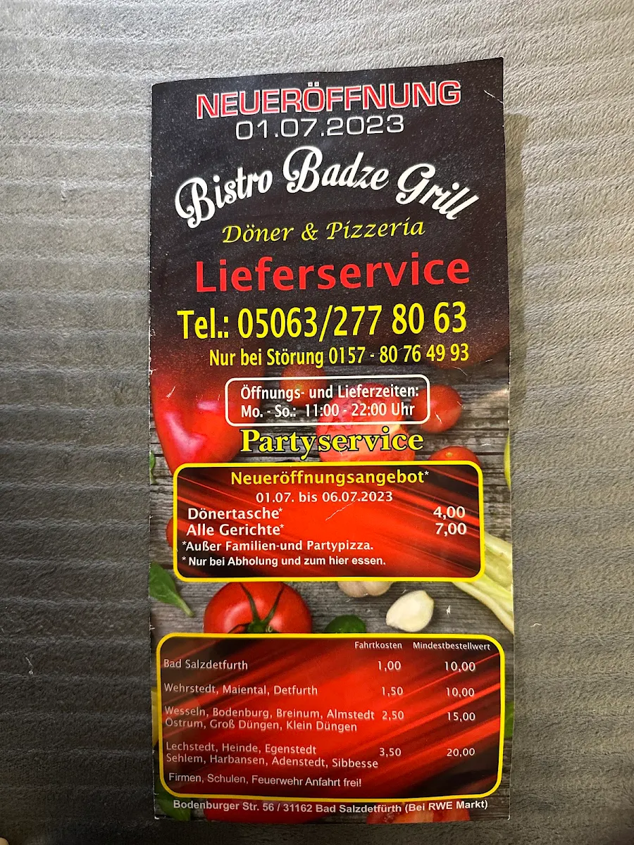 Speisekarte, Badze Grill