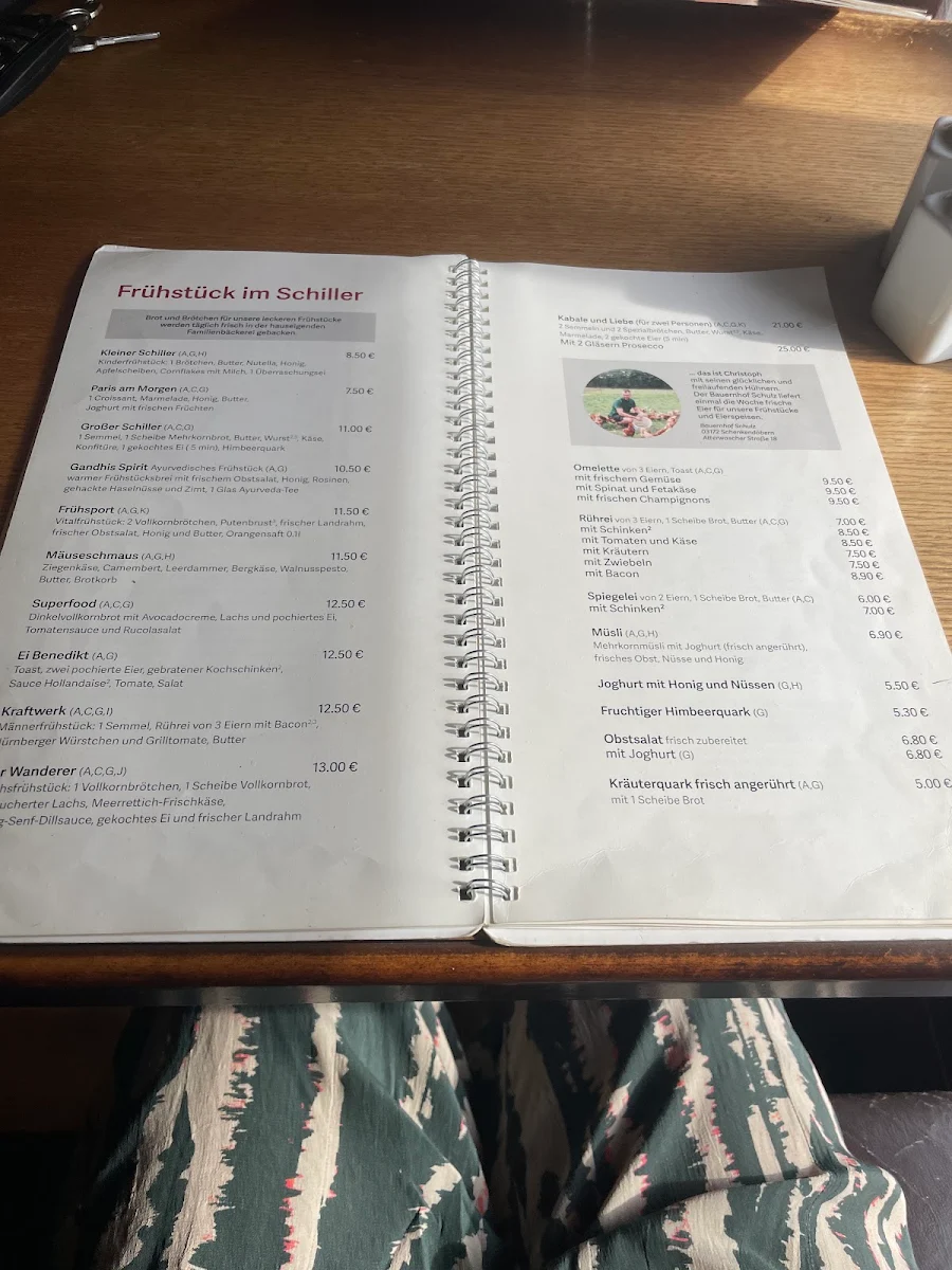 Speisekarte, Schiller - Das Theatercafé
