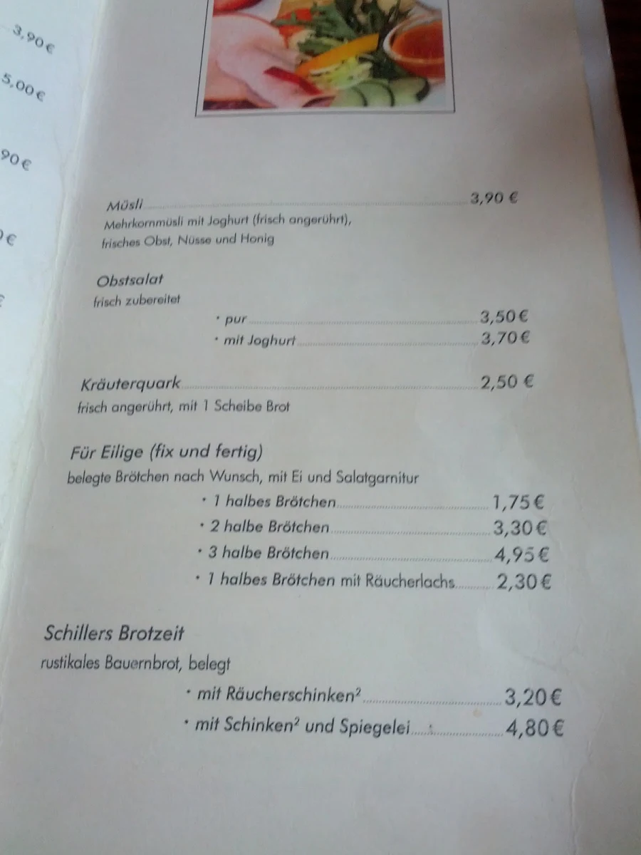 Speisekarte, Schiller - Das Theatercafé