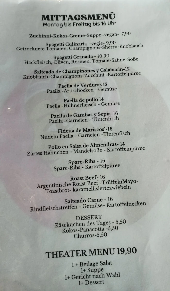 Speisekarte, La Culinaria im Theater