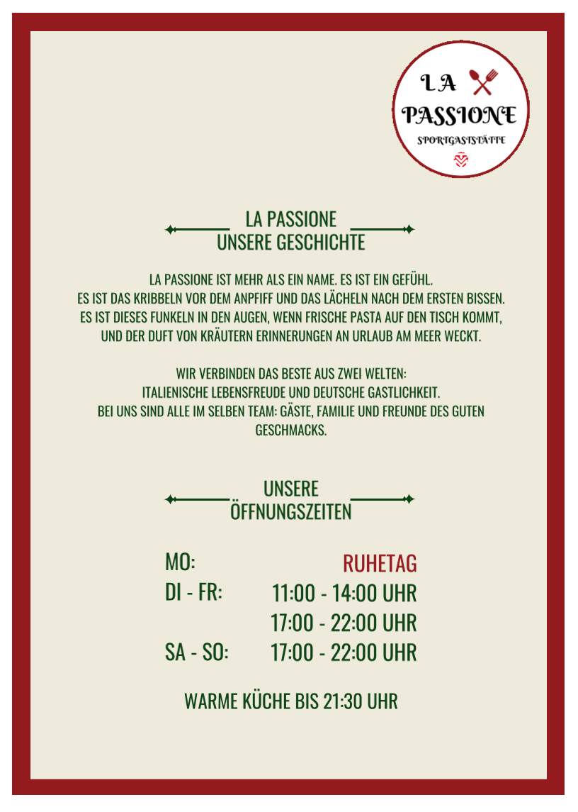 Speisekarte, LaPassione