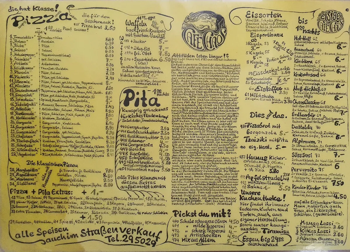 Speisekarte, Cafe Chaos - Darmstadt