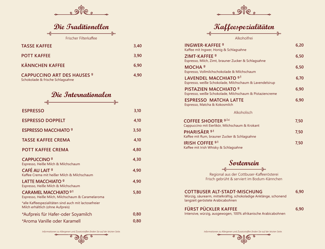 Speisekarte, Conditorei und Café Lauterbach
