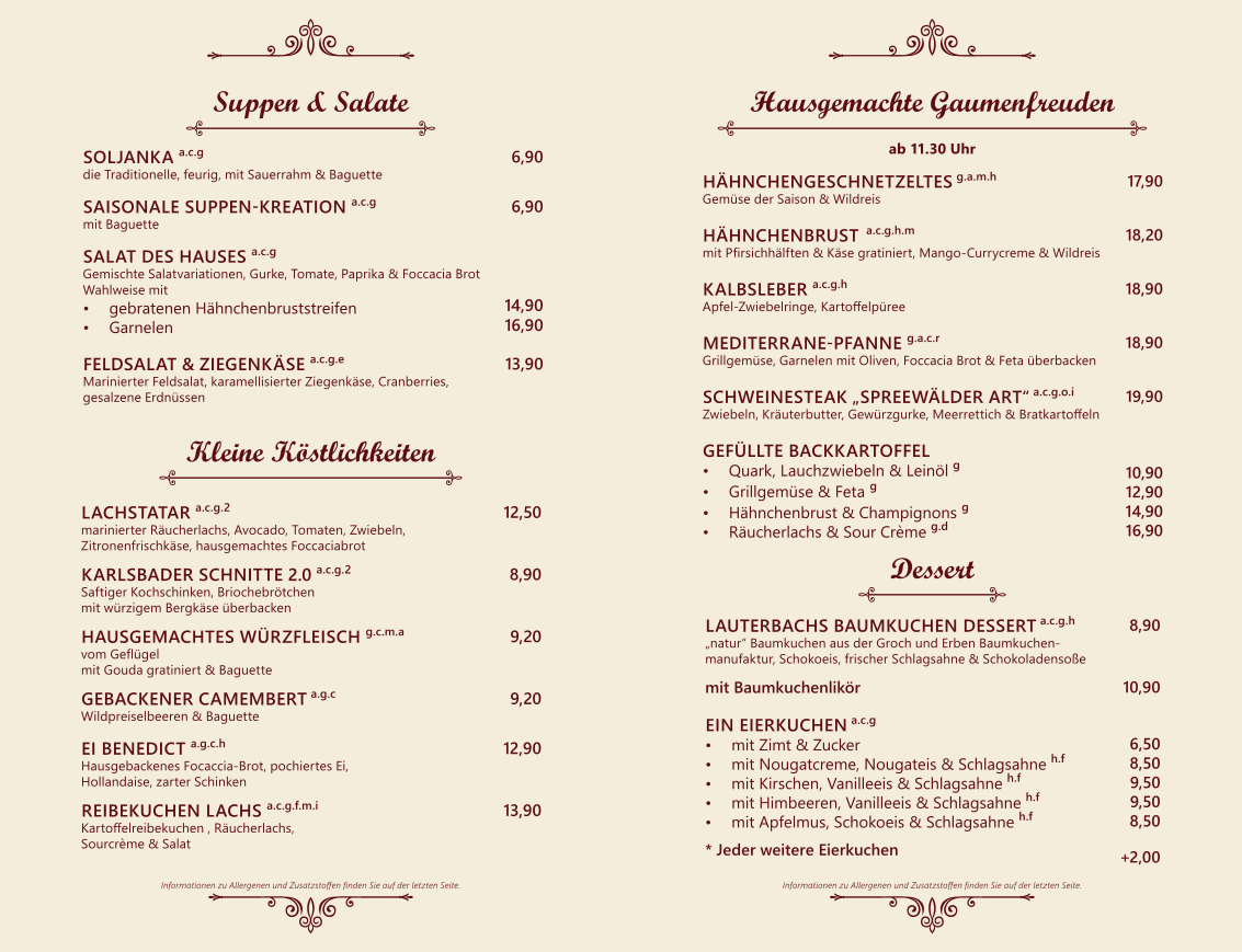 Speisekarte, Conditorei und Café Lauterbach