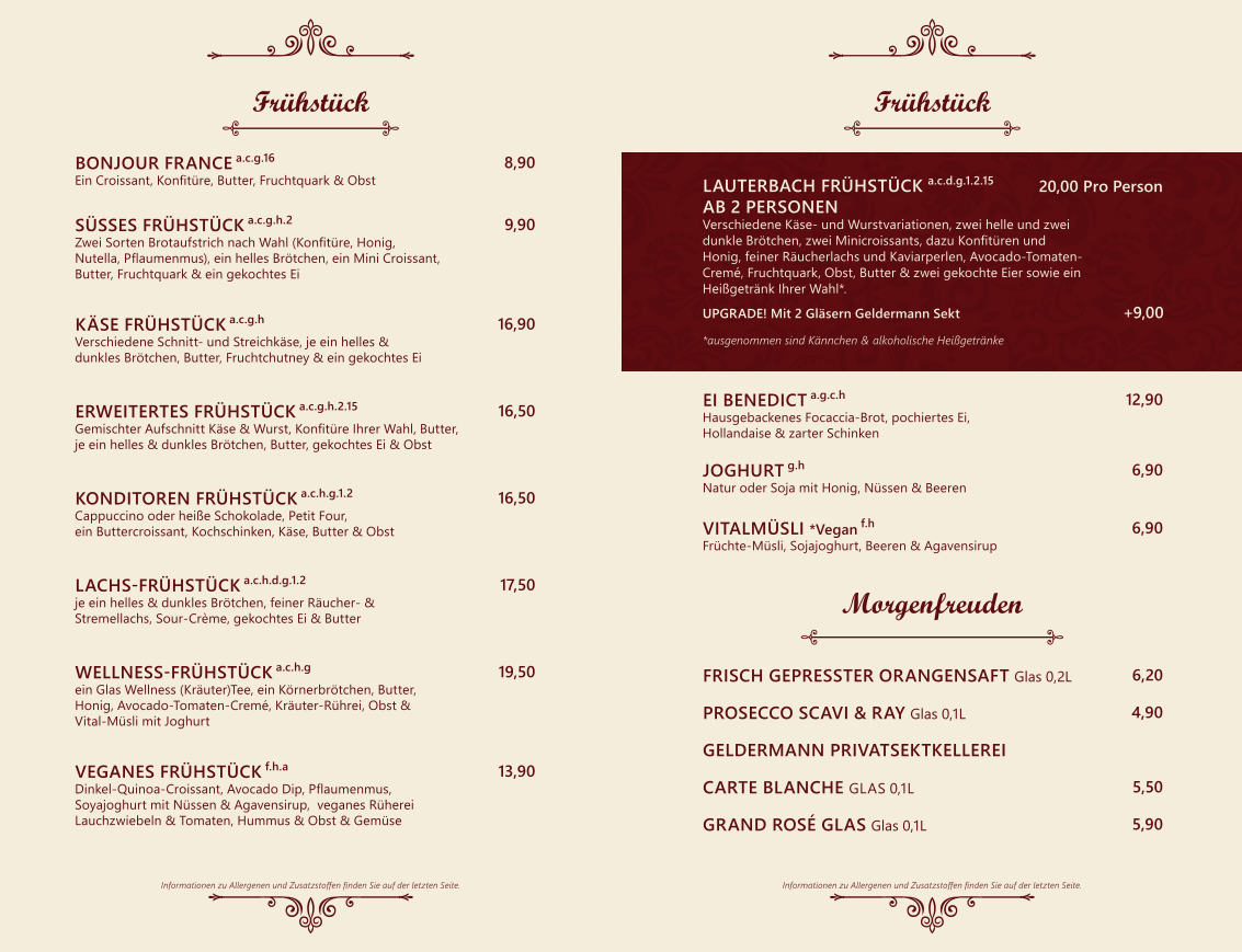 Speisekarte, Conditorei und Café Lauterbach