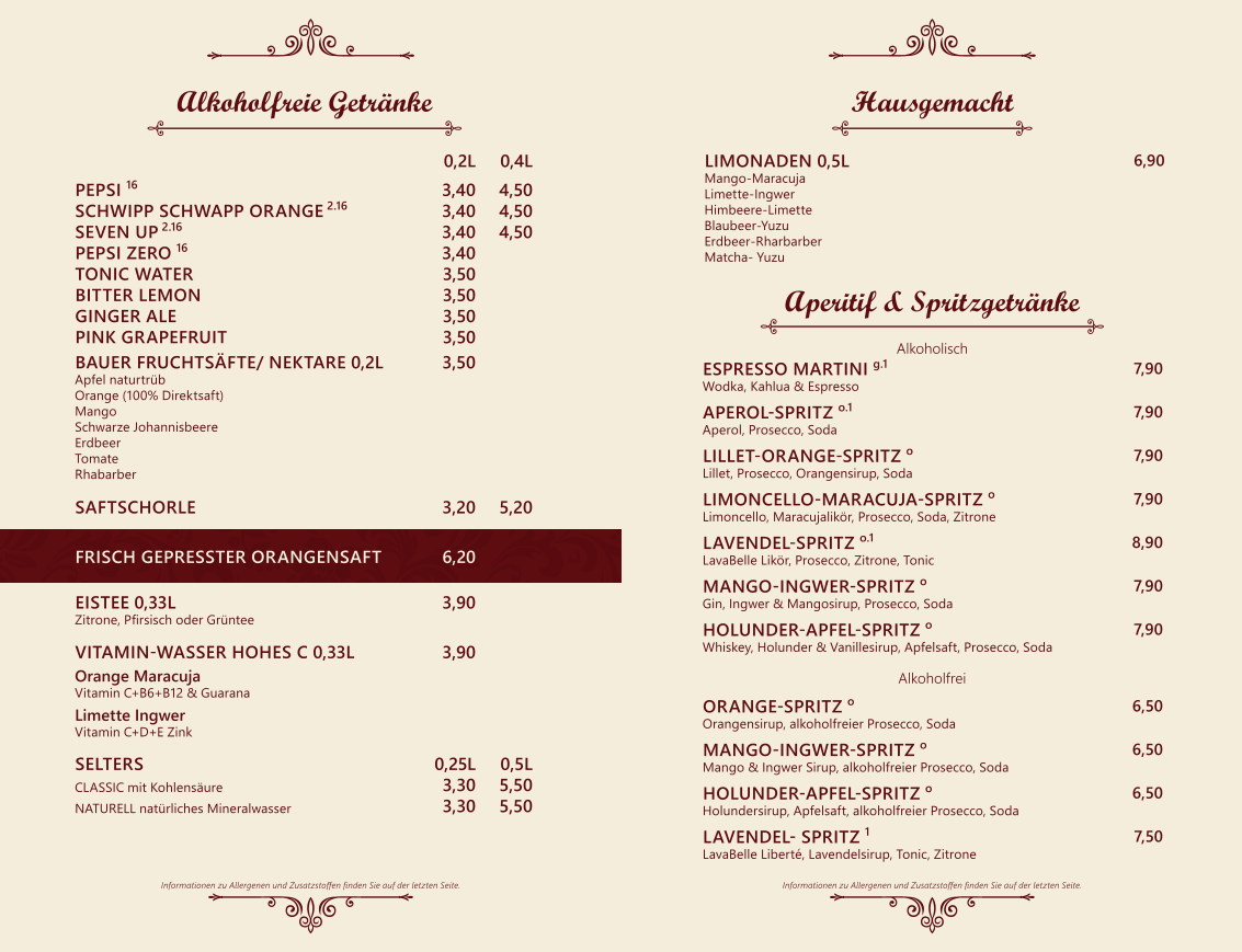 Speisekarte, Conditorei und Café Lauterbach