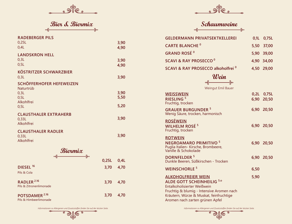 Speisekarte, Conditorei und Café Lauterbach