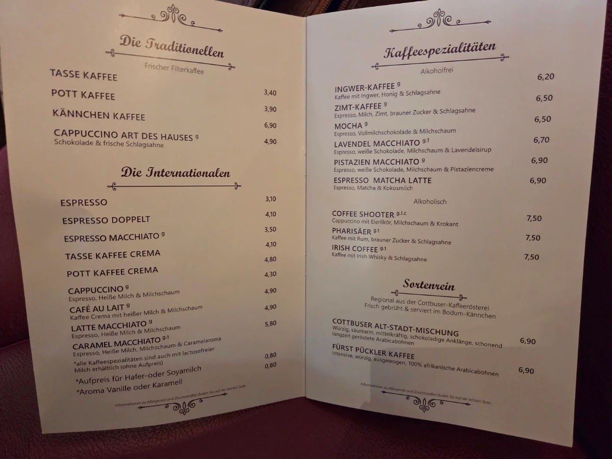Speisekarte, Conditorei und Café Lauterbach