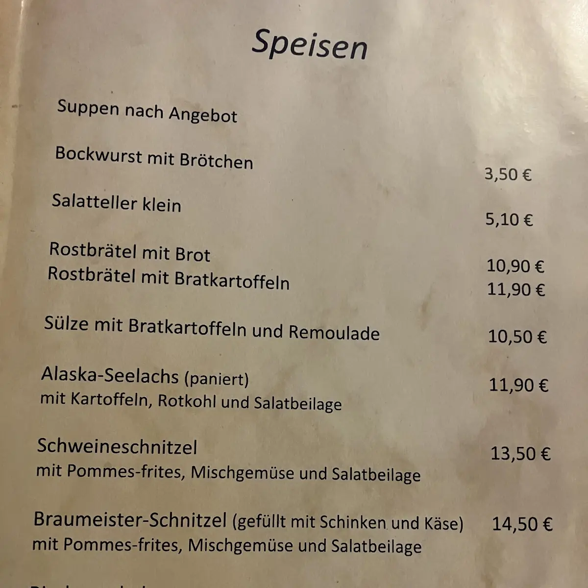 Speisekarte, Siebensäure