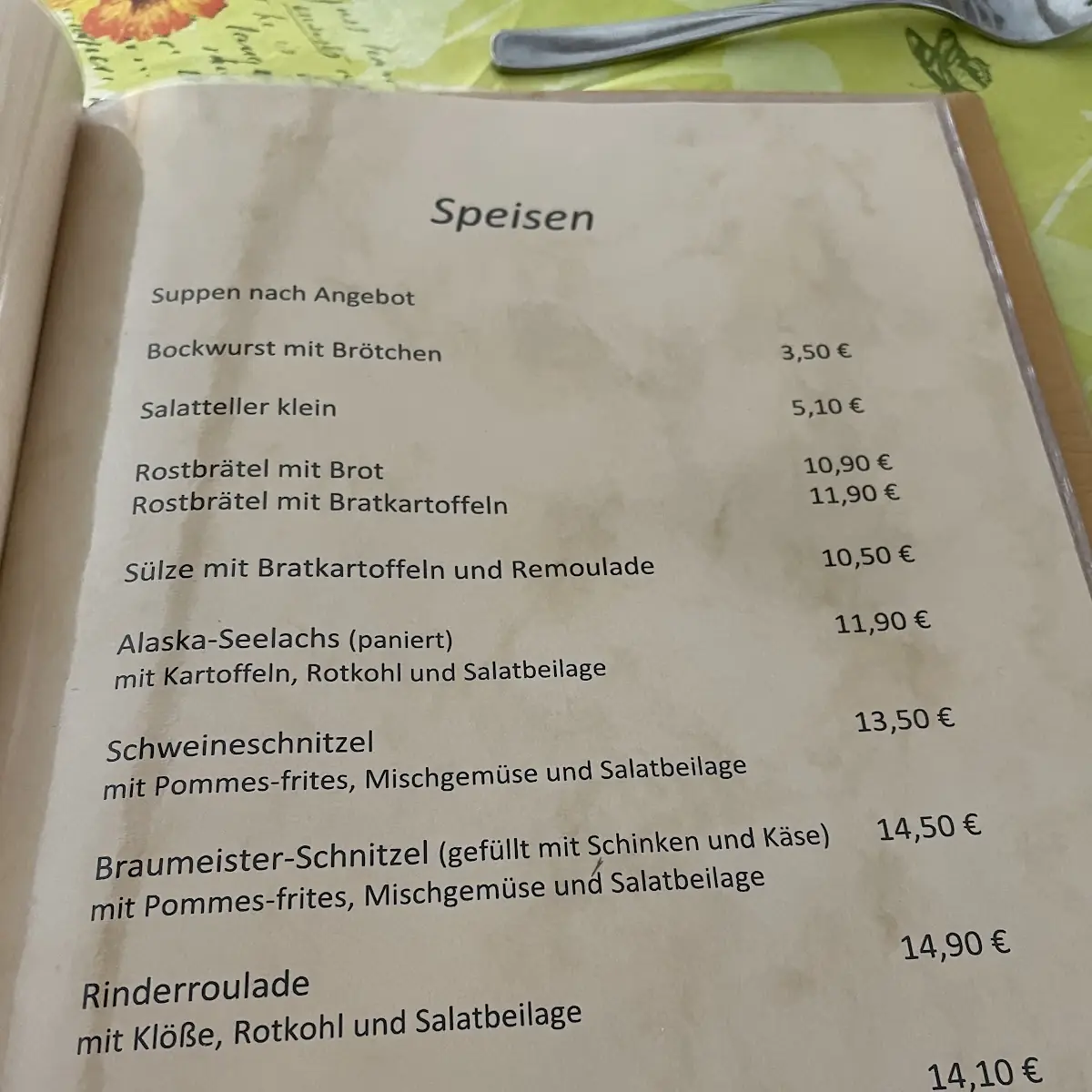 Speisekarte, Siebensäure