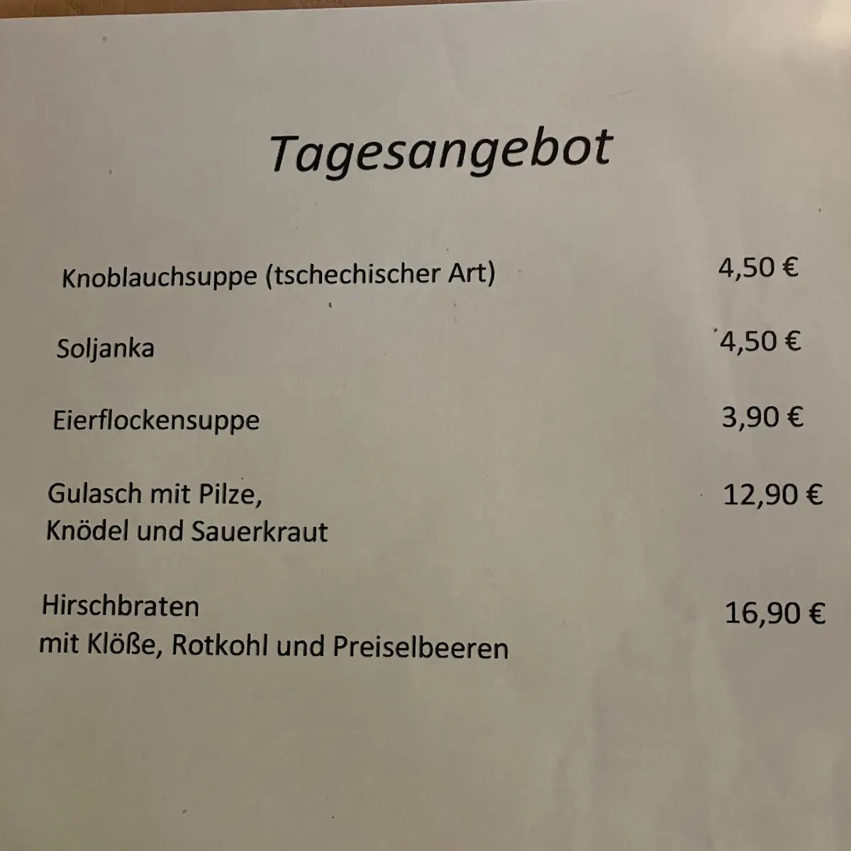 Speisekarte, Siebensäure